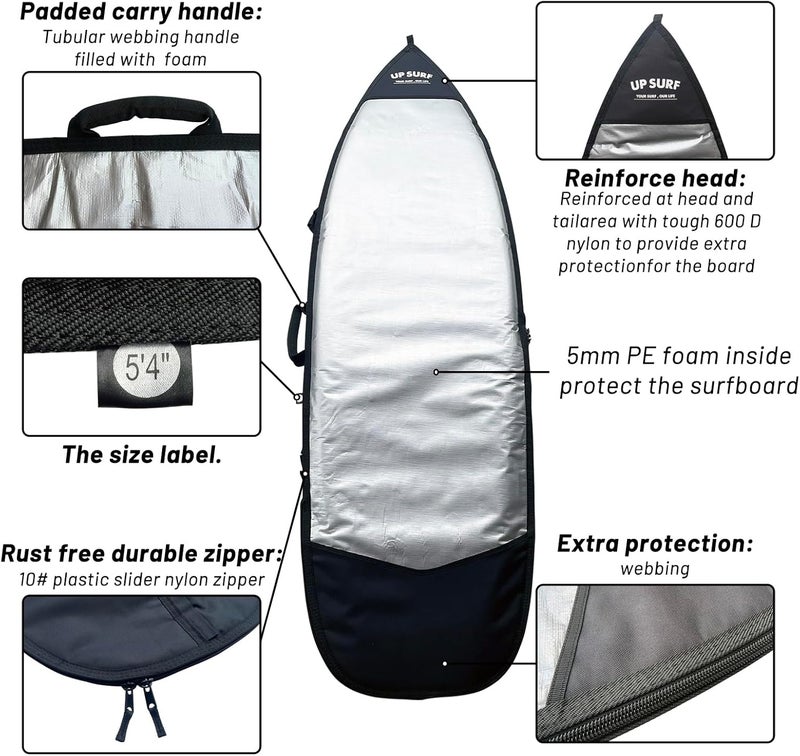 UP SURF Surfboard bag, Daylight Bags for Fun and short boards, Size 5’4”,5’8”,6’0",6'4",6'8" Surfboard cover for Storage and Transport Surfboard - Image 2